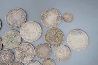 A quantity of Victorian, Edwardian and pre 1920 silver coinage (2/6 x6, 2/- x6, 1/- x8 etc)